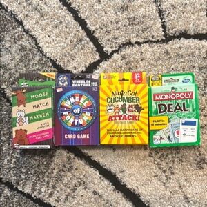 Wheel of Fortune, Monopoly, Ninja Cat, and Moose match card games.